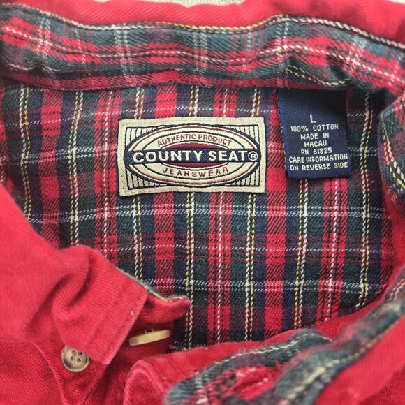 Vintage County Seat Authentic Jeanswear Men Sz L Red Denim Shirt Button Front - Picture 3 of 6